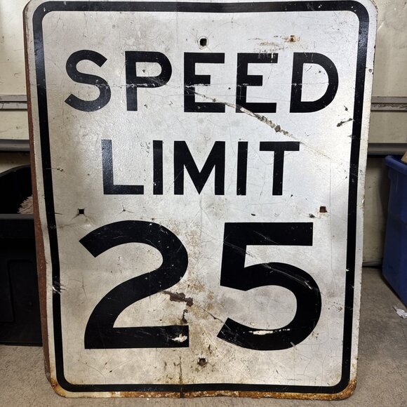 Vtg Steel Speed Limit 25 Sign 24"x30" Heavy Metal Road Street Sign With Patina - Picture 1 of 3